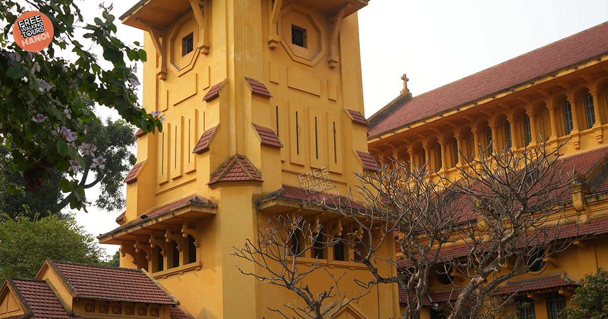 The unique facade of Cửa Bắc Church - a seamless blend of French and Vietnamese aesthetics.